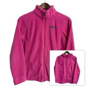 Columbia LOT of 2 jackets kids XL 18/20 pink fleece zip and raincoat hood girly